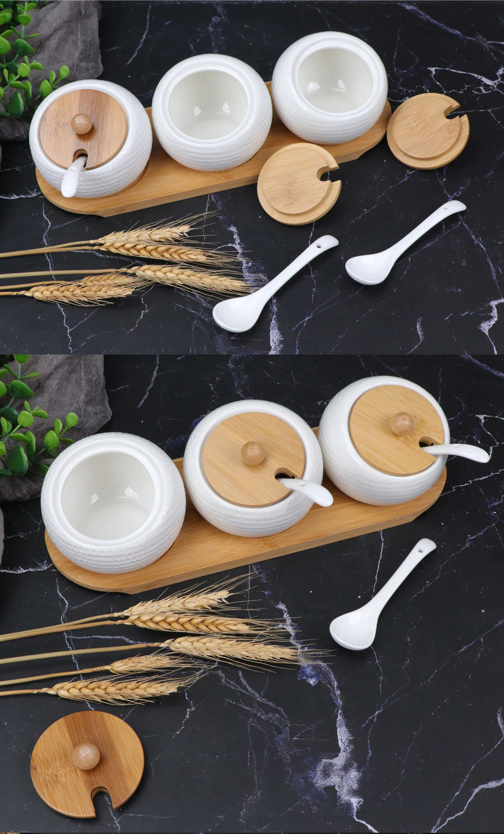 Ceramic Condiment Jar Spice Set with Bamboo Lid – JustHomefinds